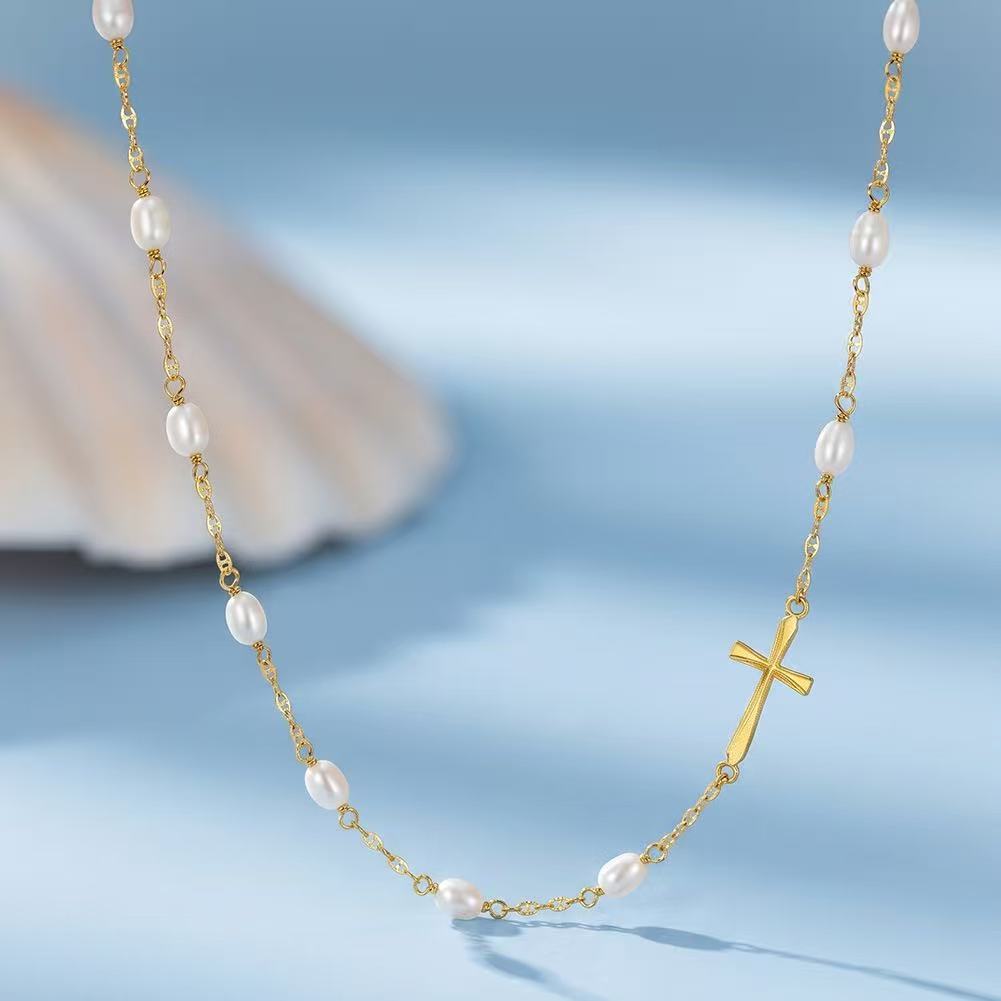 Pearl Cross Link Necklace