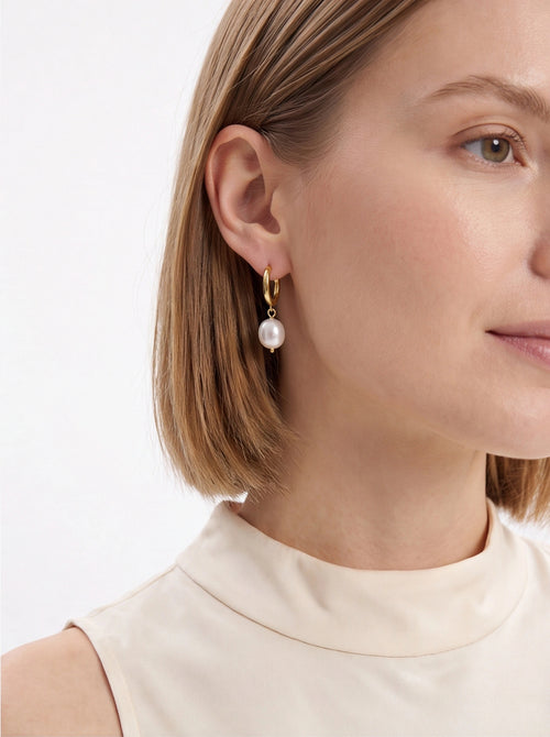 Classic Pearl Drop Hoop Earrings