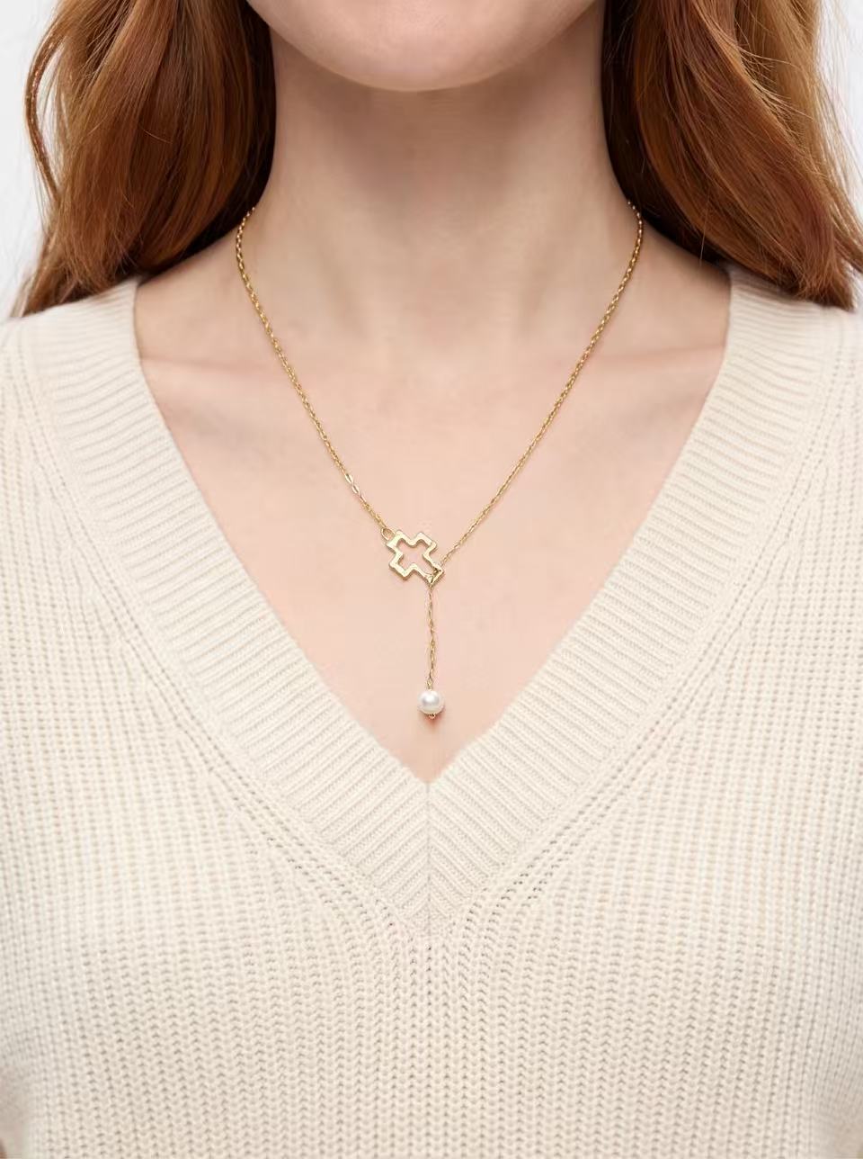 Cross & Pearl Drop Necklace – Sterling Silver or Gold Plated