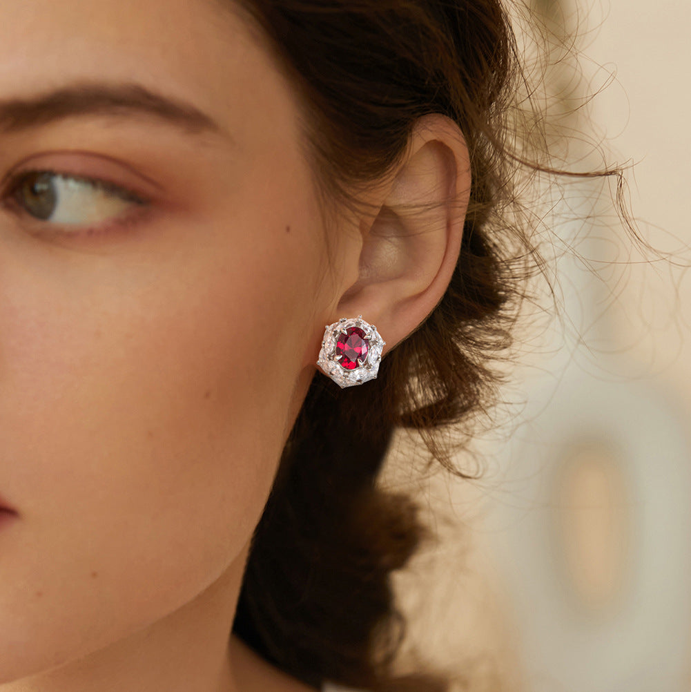 Crimson Oath – Sterling Silver, Ruby & CZ Bridal Stud Earrings