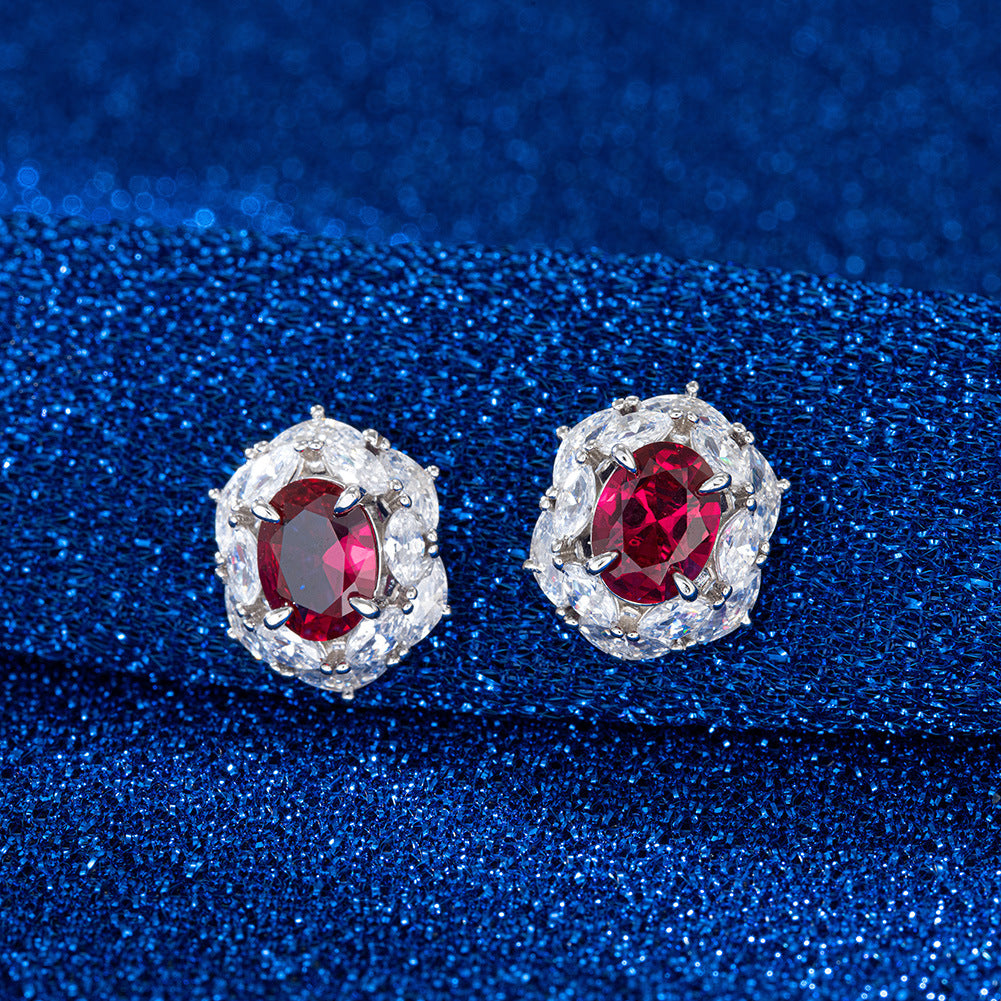 Crimson Oath – Sterling Silver, Ruby & CZ Bridal Stud Earrings