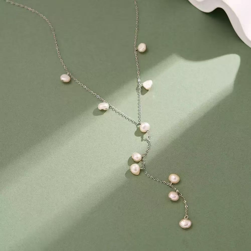 Floating Pearl Lariat Necklace