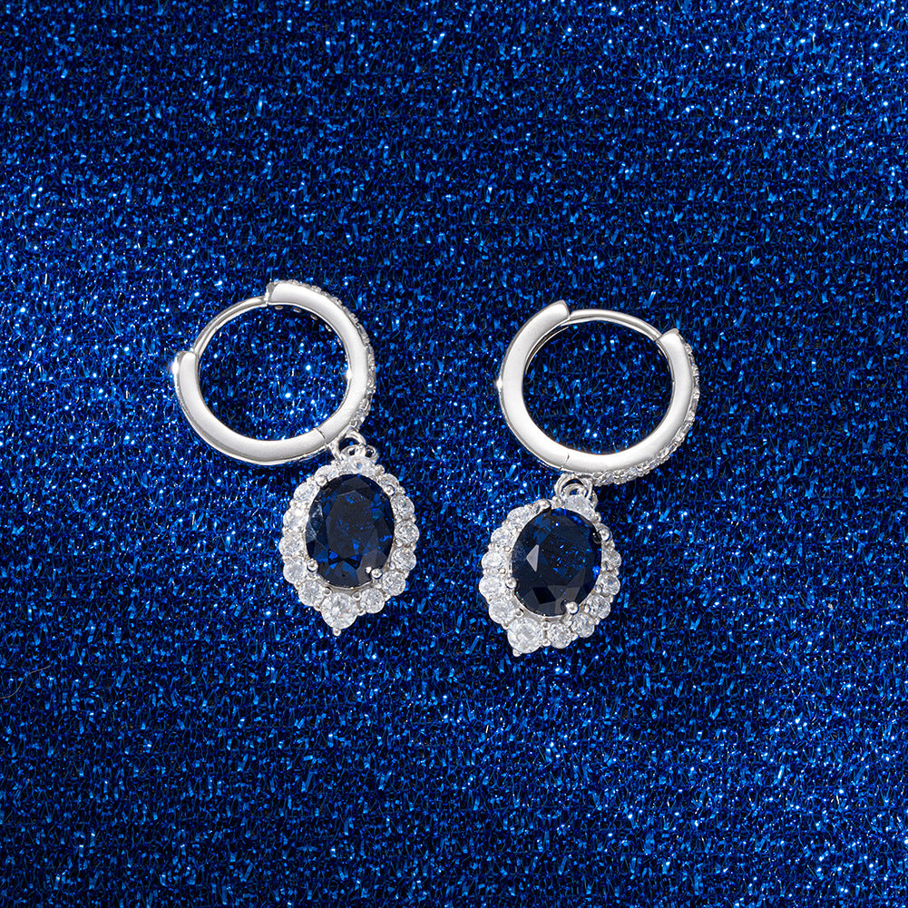 Royal Devotion – Sterling Silver, Sapphire & CZ Bridal Drop Earrings