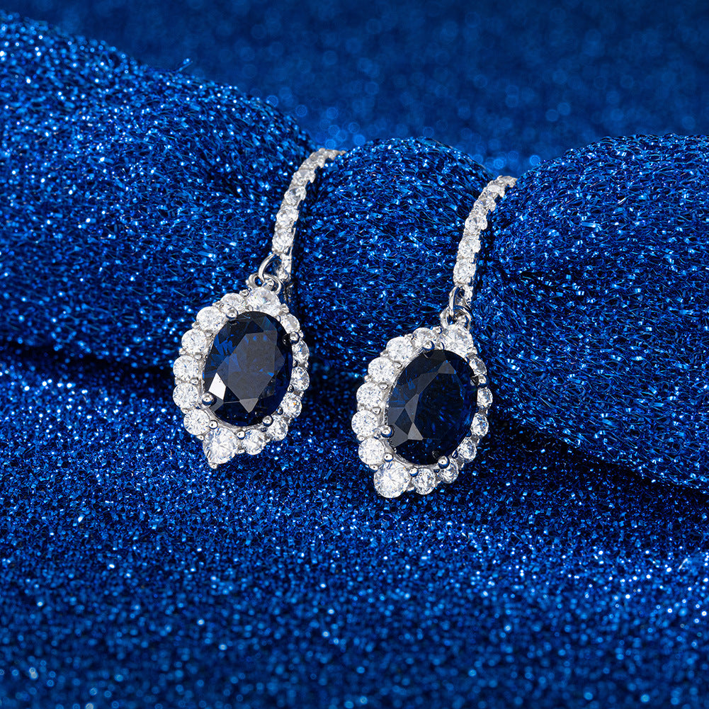 Royal Devotion – Sterling Silver, Sapphire & CZ Bridal Drop Earrings