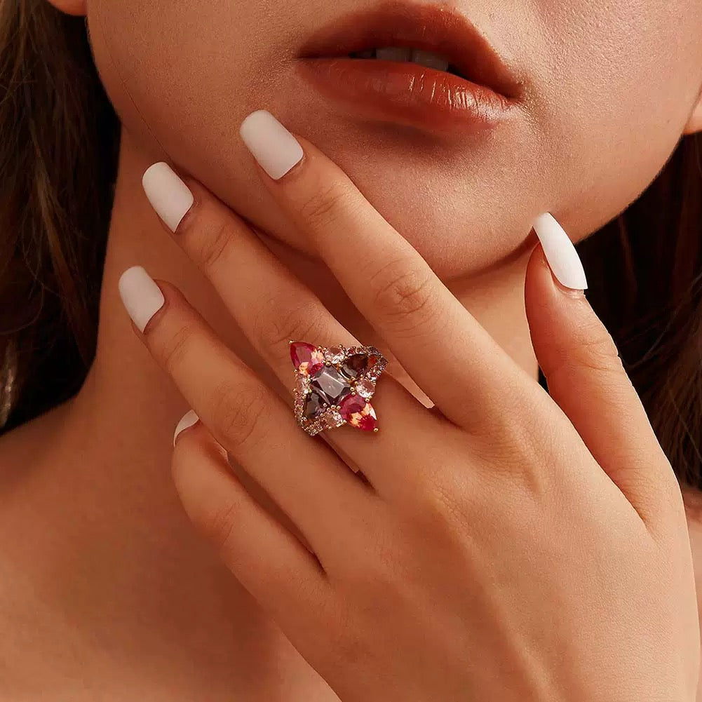 Aurora Flame – Multicolor Gem Cluster Statement Ring