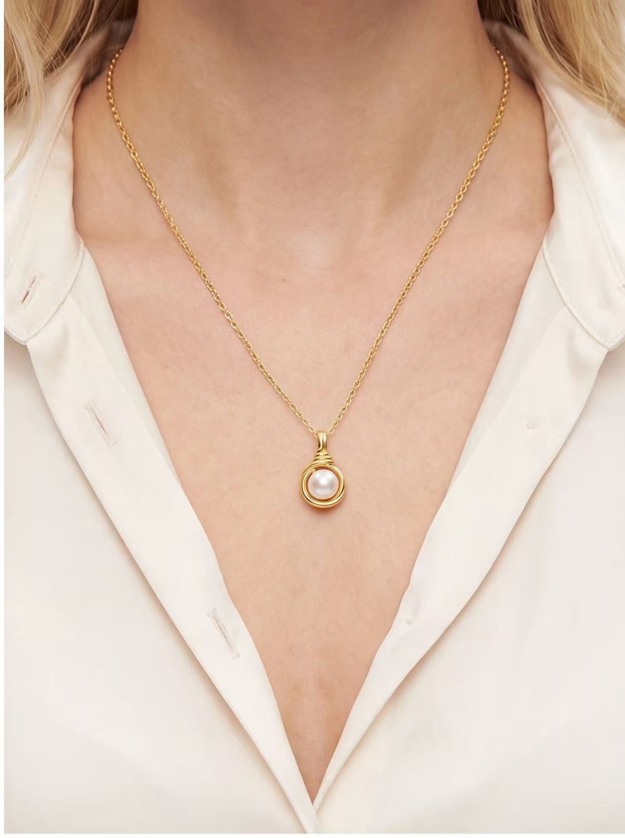 Wrapped Freshwater Pearl Pendant Necklace – 925 Sterling Silver, Gold Plated