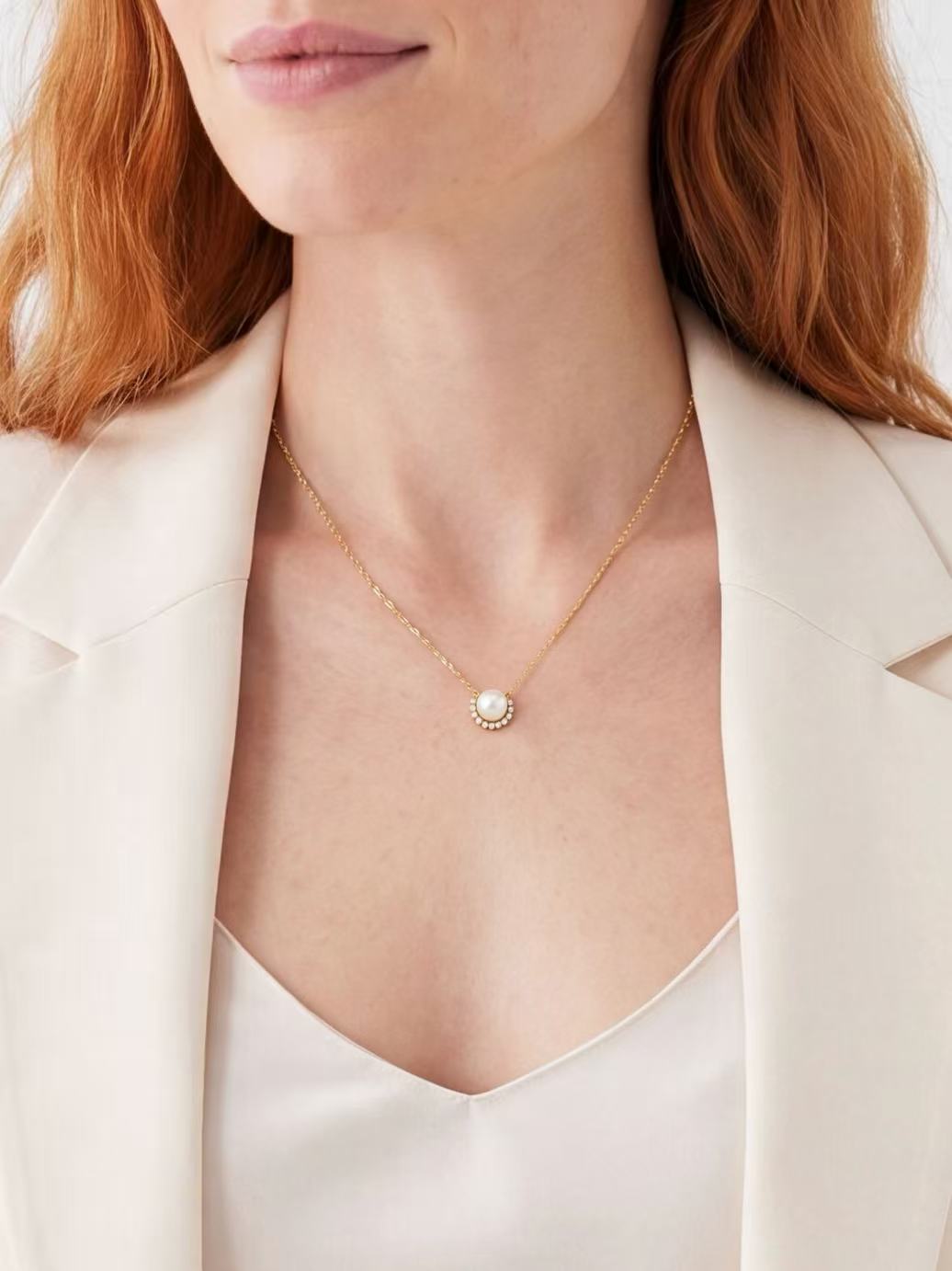 Pearl Halo Pendant Necklace – 925 Sterling Silver