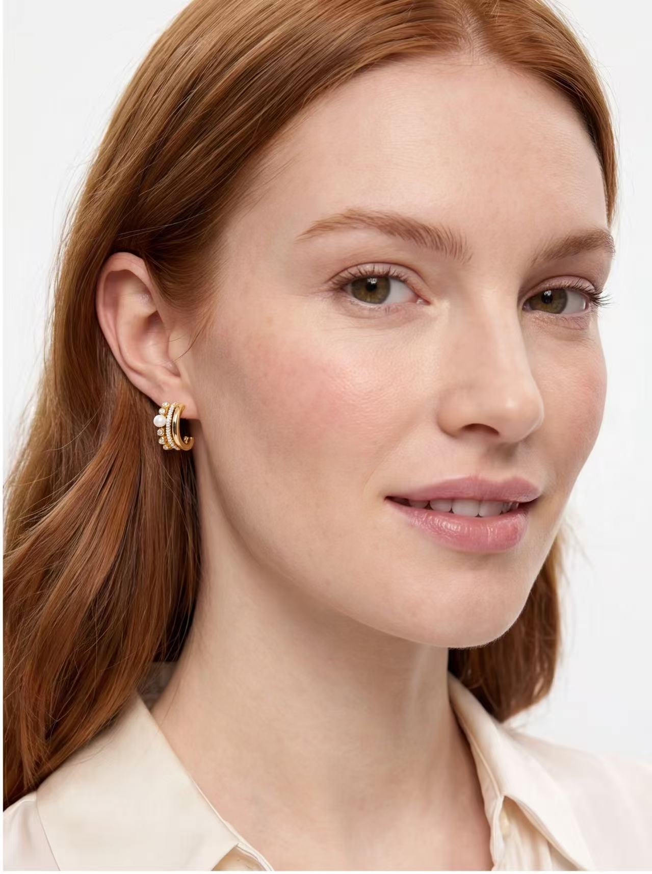 Radiant Curve – Freshwater Pearl & CZ Sterling Hoop Earrings