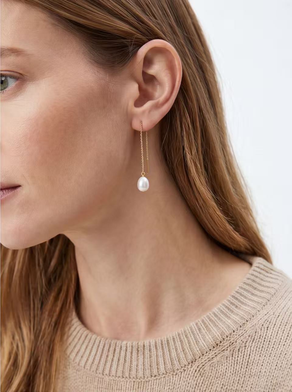 Whisper Thread Pearl Link Earrings product photo by Starlight