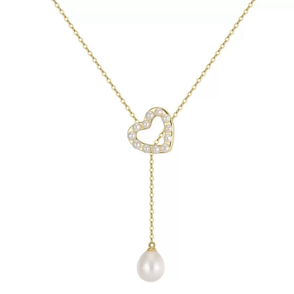 Open Heart Pearl Drop Necklace