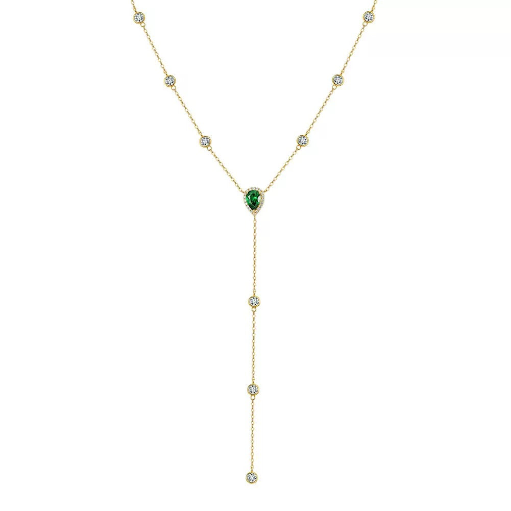 Green Teardrop Lariat Necklace