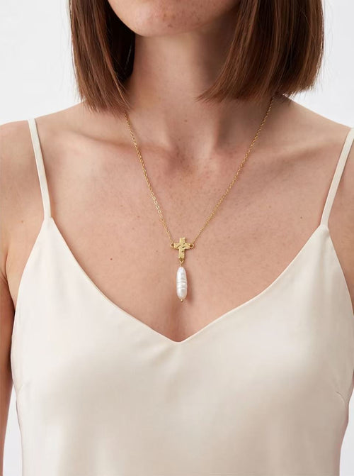Cross Pearl Drop Necklace Pendant Necklaces