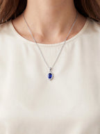 Royal Blue Oval Halo Necklace Pendant Necklaces