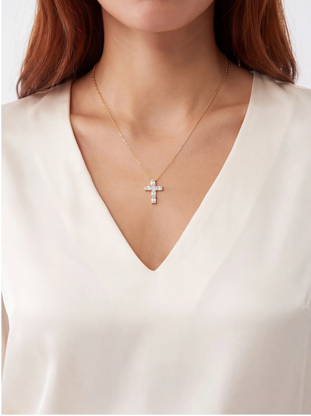 Cross Moissanite Pendant Necklace