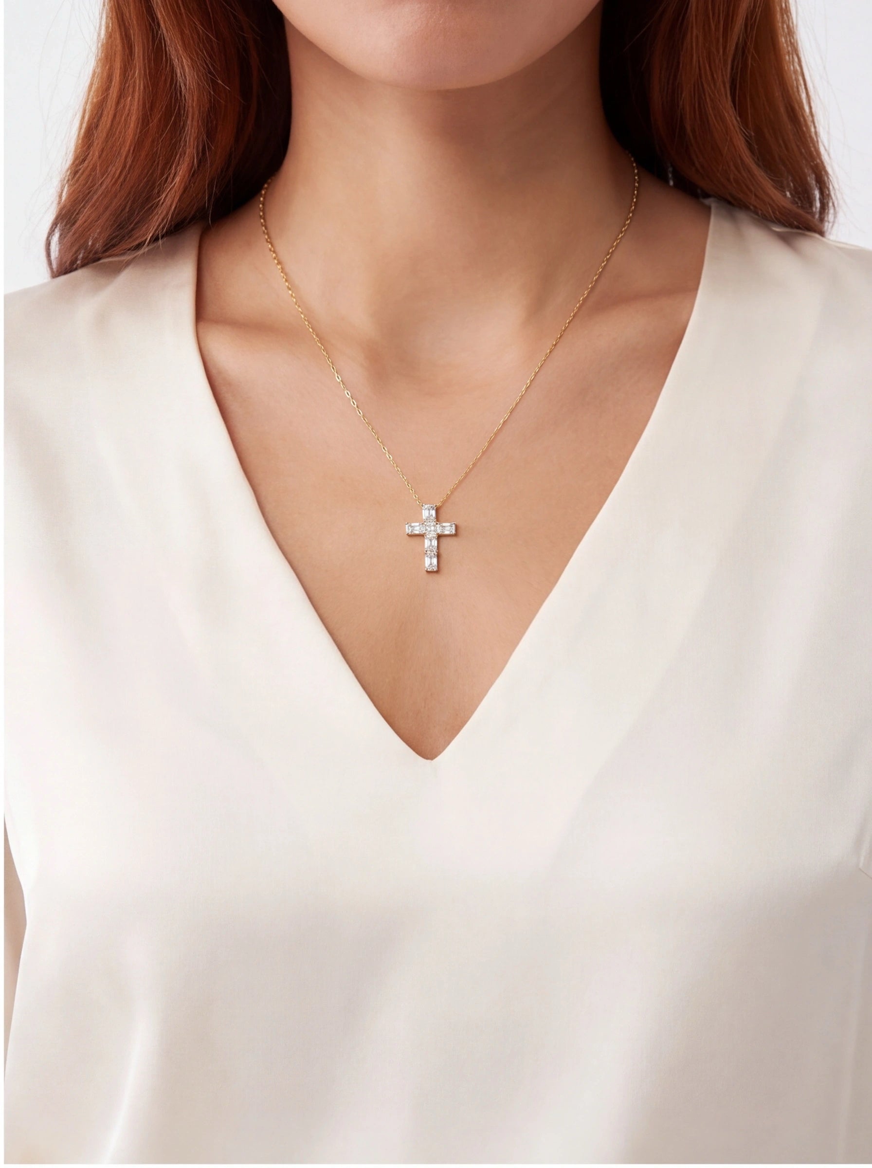 Cross Moissanite Pendant Necklace