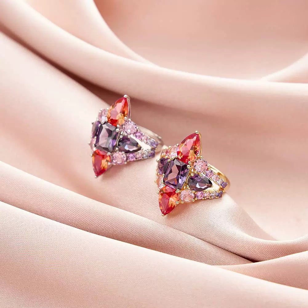 Aurora Flame – Multicolor Gem Cluster Statement Ring
