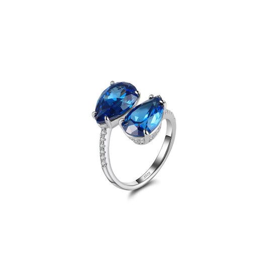 Twin Aurora – Blue Dual Gem Open Ring