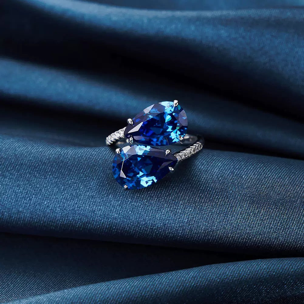 Twin Aurora – Blue Dual Gem Open Ring