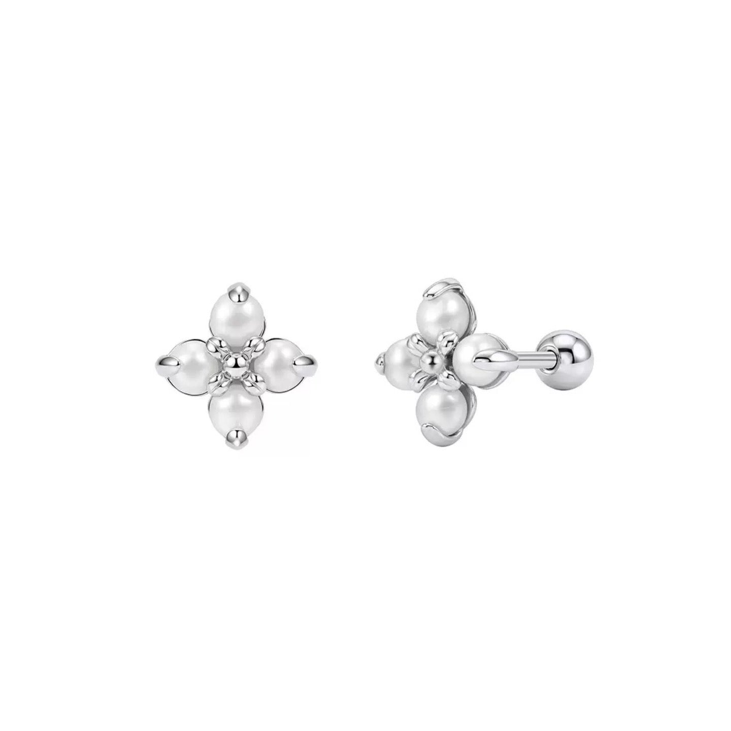 Tiny Pearl Flower Stud Earrings
