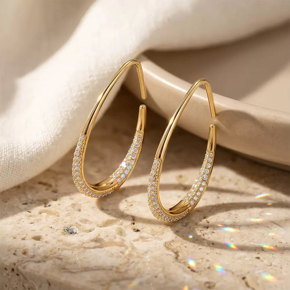 Pavé Teardrop Open Hoop Earrings – image 5