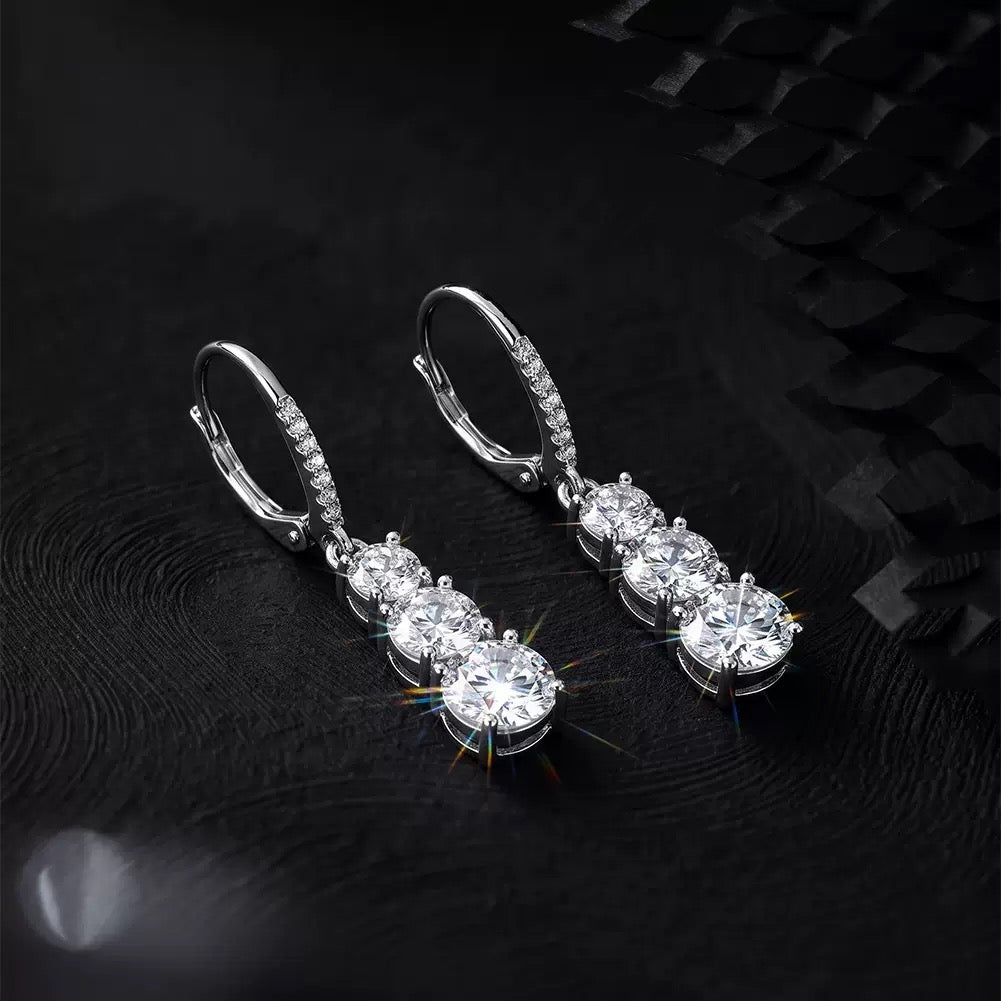 Three-Stone Moissanite Drop Earrings – image 6