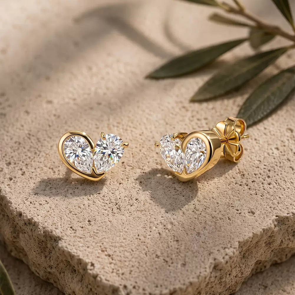 Twin Heart Moissanite Stud Earrings – image 5