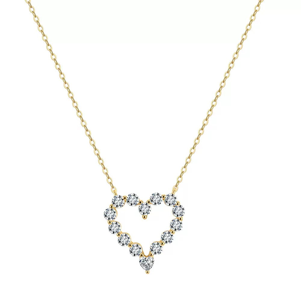 Open Heart Moissanite Pendant Necklace gold view