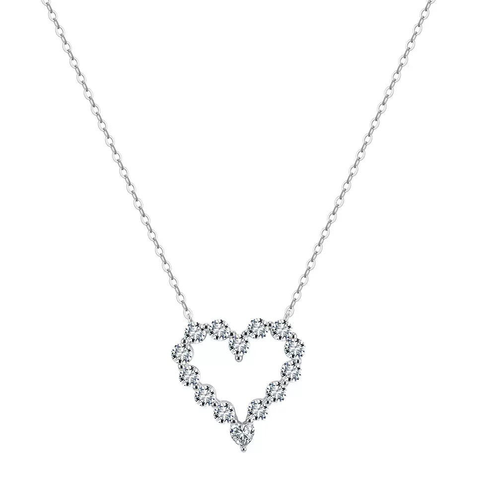 Open Heart Moissanite Pendant Necklace silver view