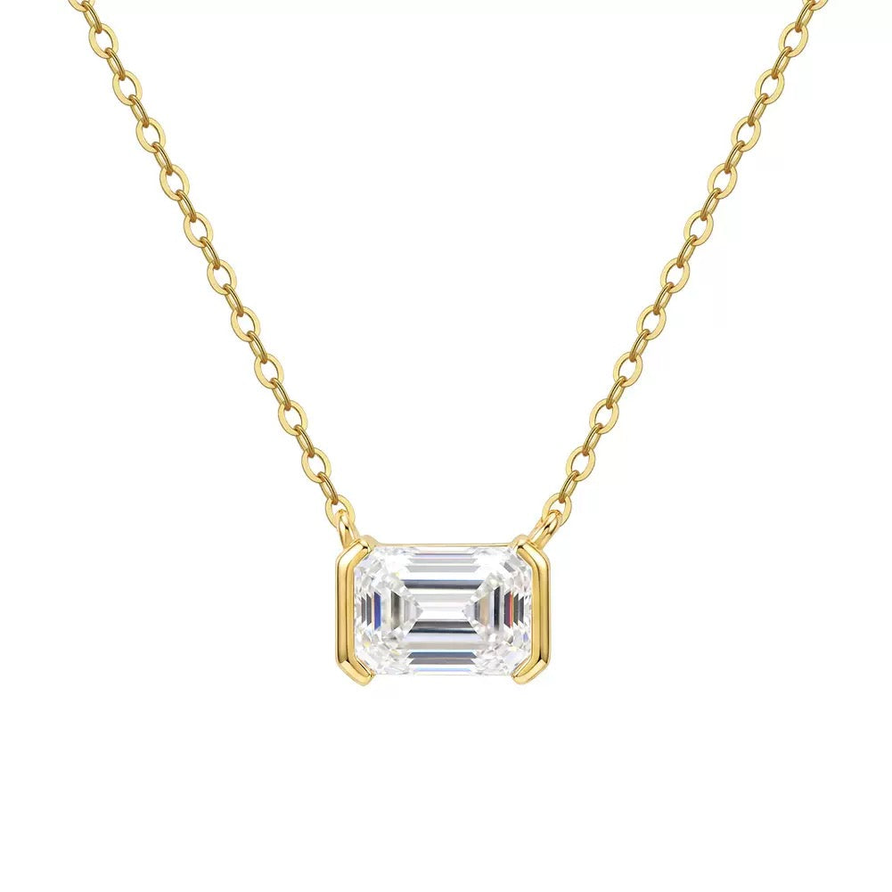 Emerald Cut Moissanite Pendant Necklace gold view