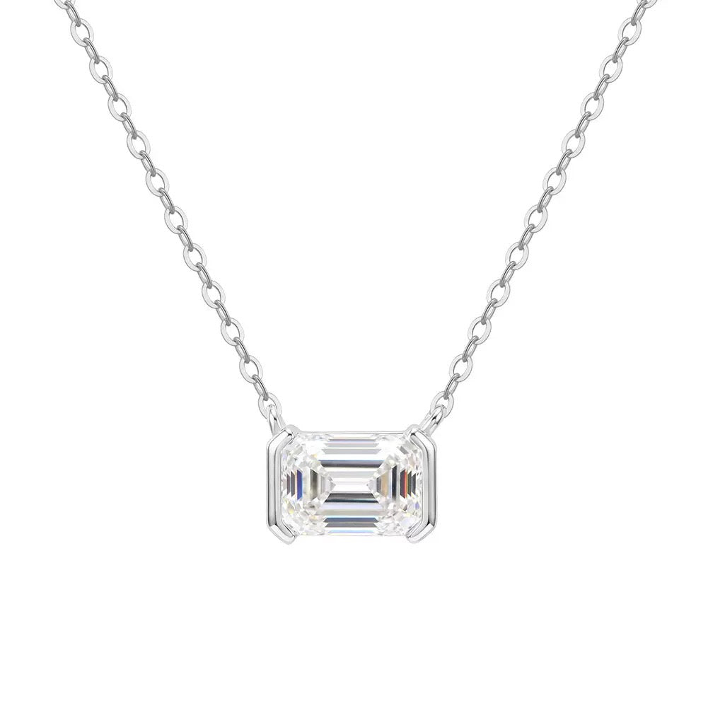 Emerald Cut Moissanite Pendant Necklace silver view