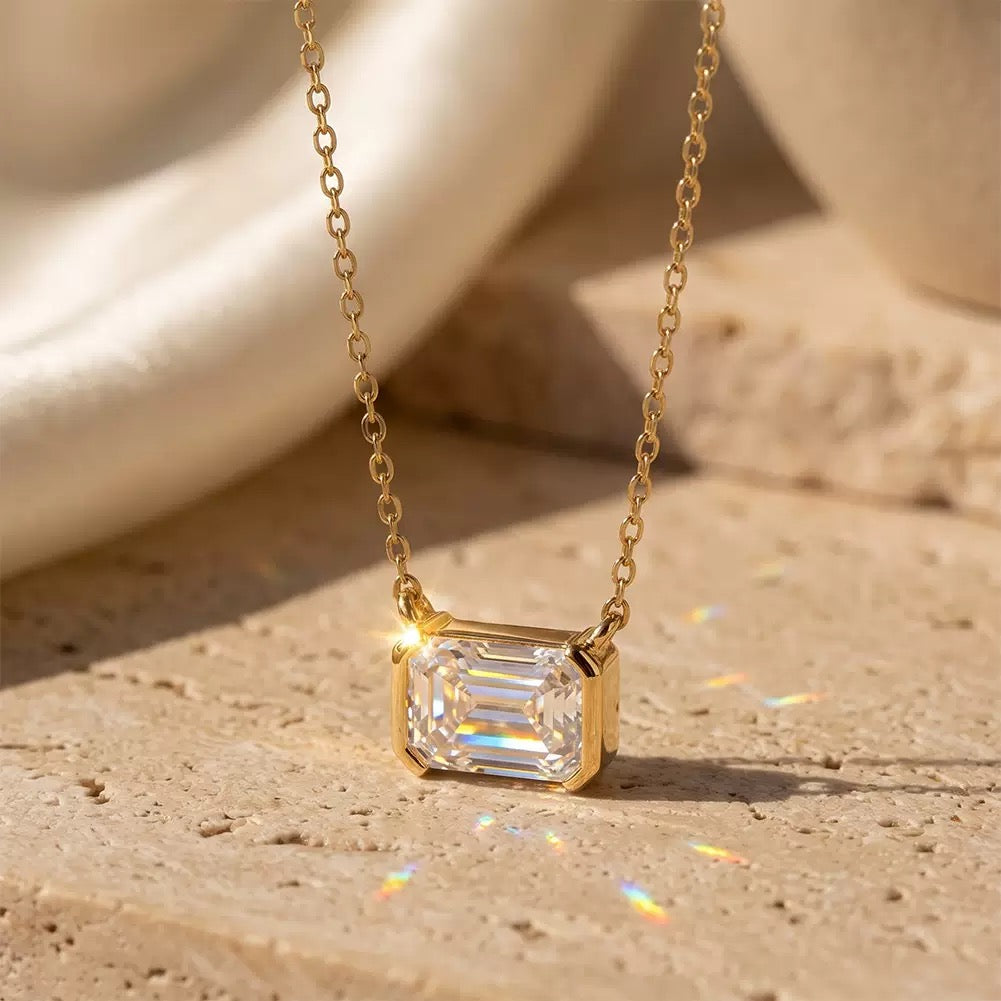 Emerald Cut Moissanite Pendant Necklace 5 view