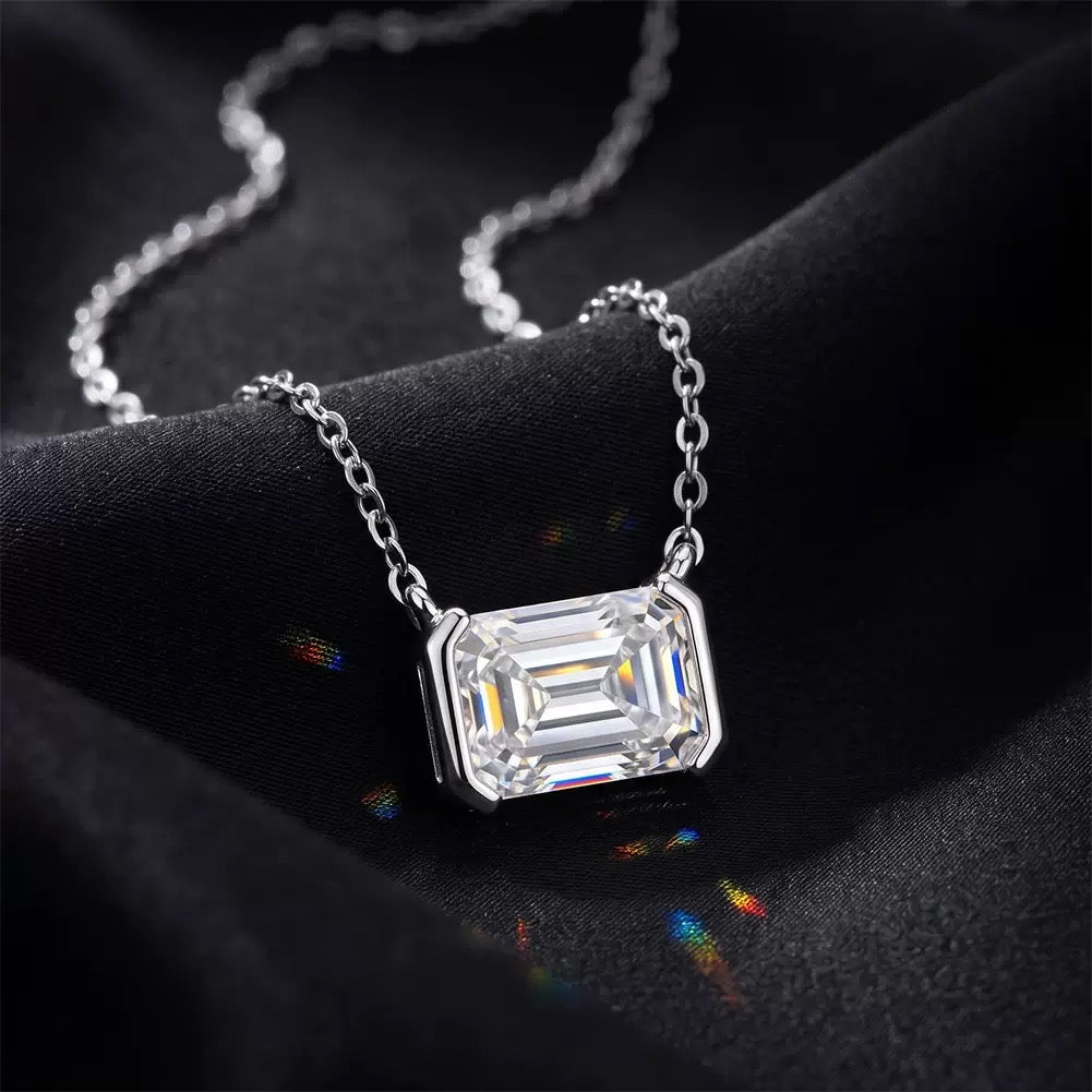 Emerald Cut Moissanite Pendant Necklace 6 view
