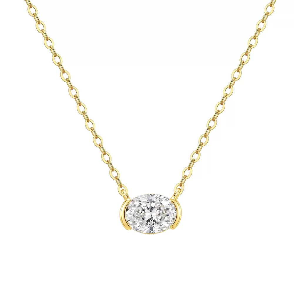 Oval Bezel Moissanite Pendant Necklace gold view