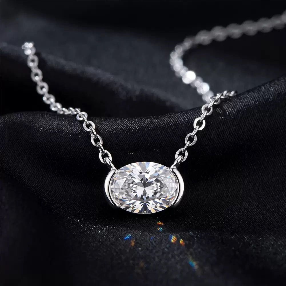 Oval Bezel Moissanite Pendant Necklace 6 view