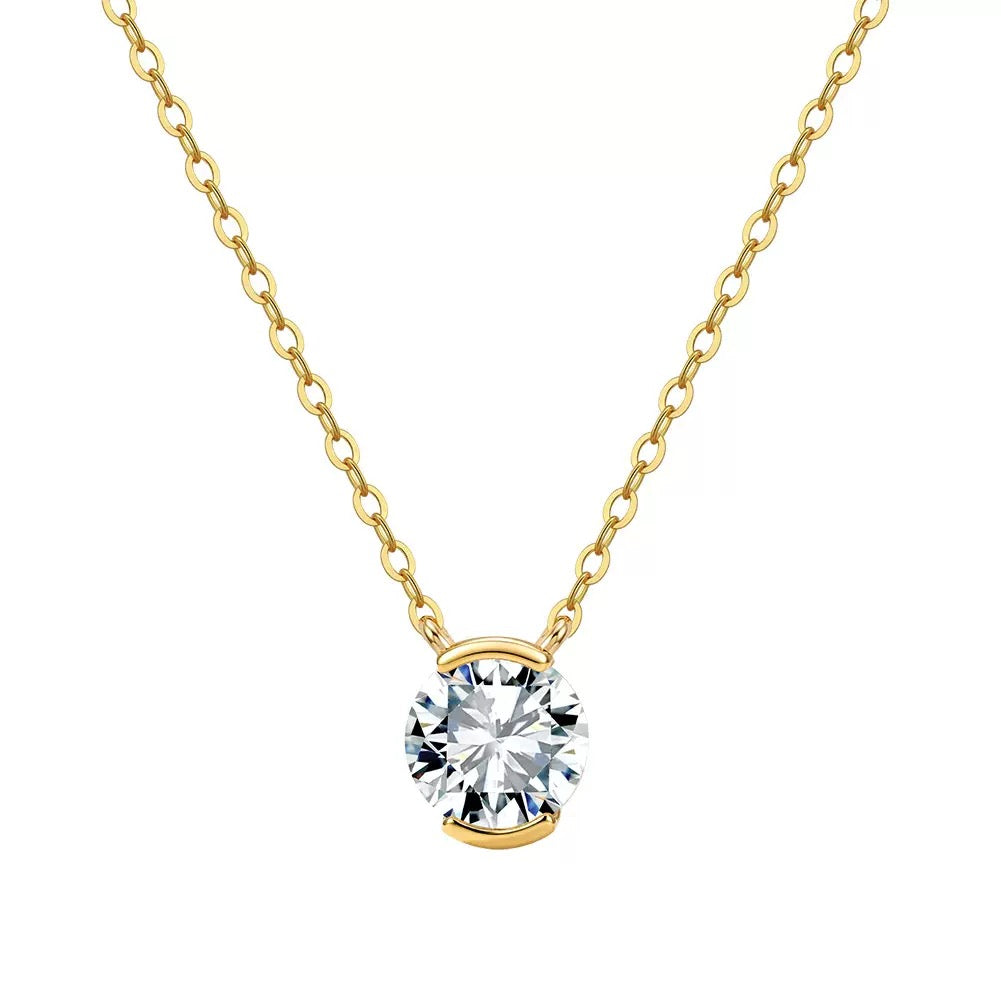 Round Solitaire Moissanite Pendant Necklace gold view
