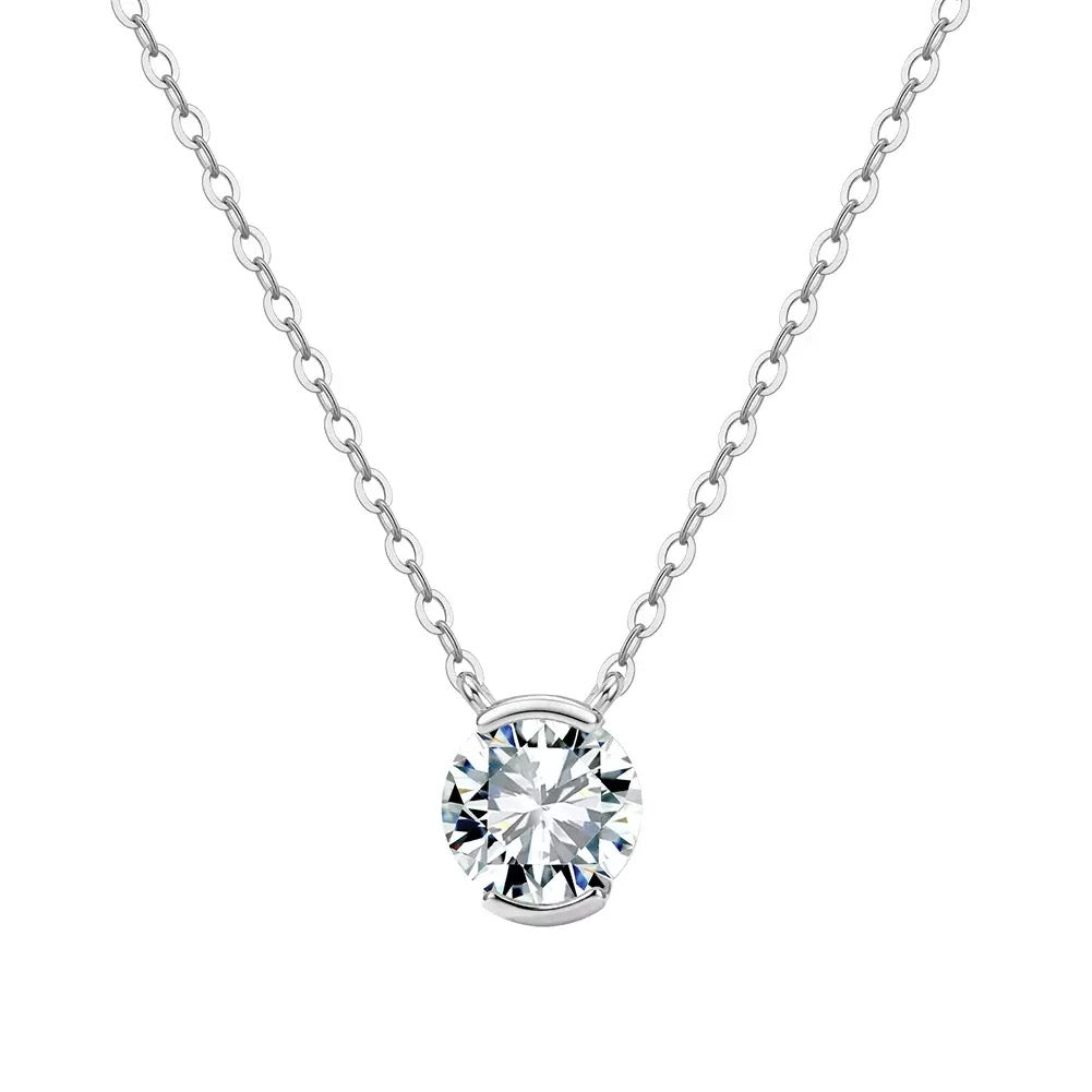 Round Solitaire Moissanite Pendant Necklace silver view