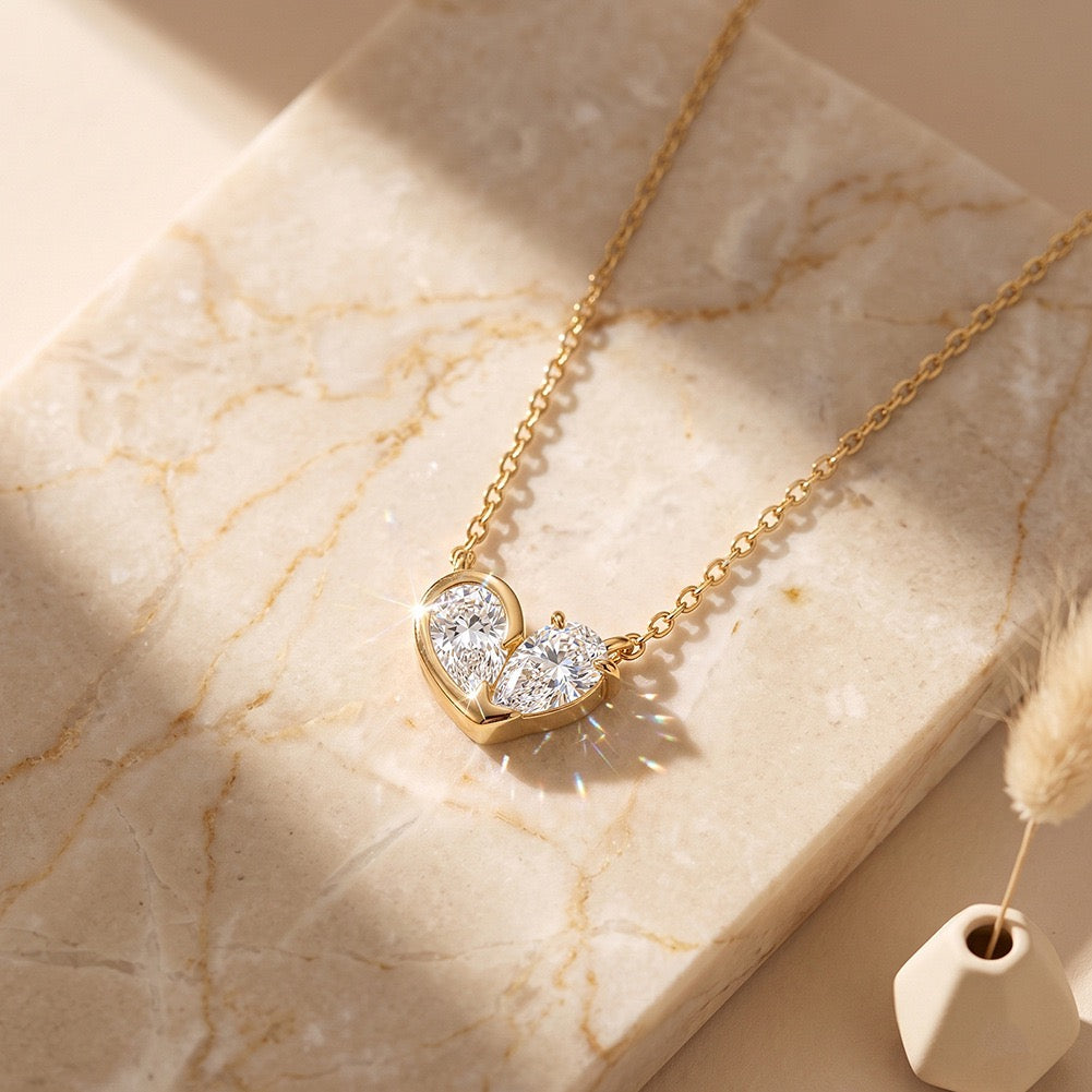 Twin Heart Moissanite Pendant Necklace 4 view
