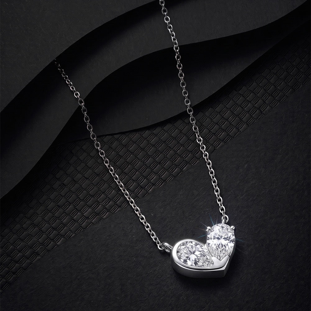 Twin Heart Moissanite Pendant Necklace 6 view