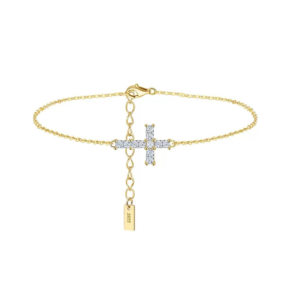 Cross Moissanite Chain Bracelet gold view