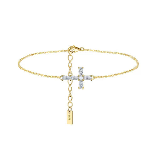 Cross Moissanite Chain Bracelet gold view