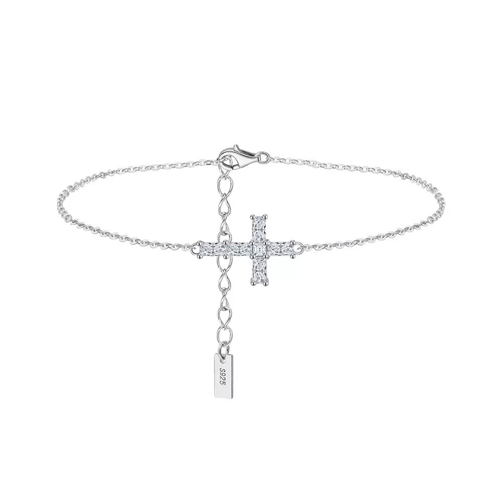 Cross Moissanite Chain Bracelet silver view