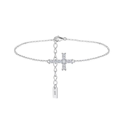 Cross Moissanite Chain Bracelet silver view