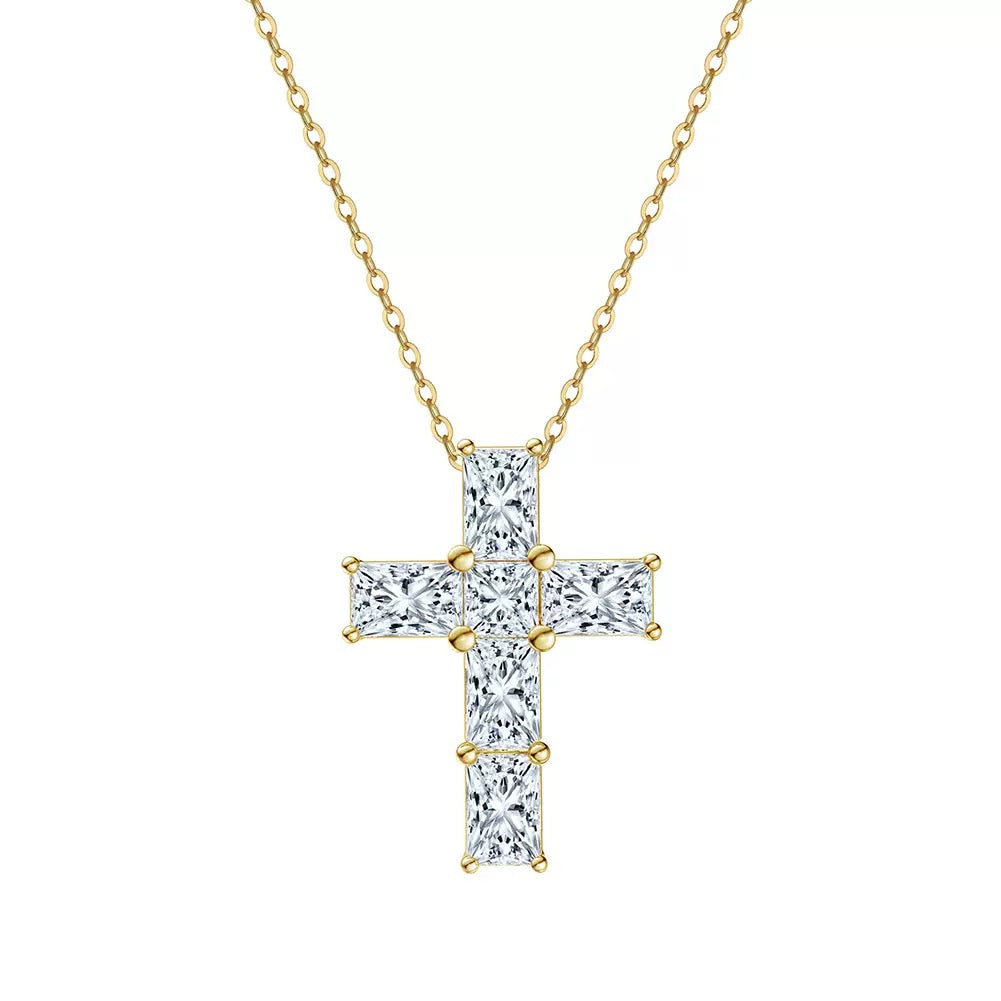 Cross Moissanite Pendant Necklace gold view
