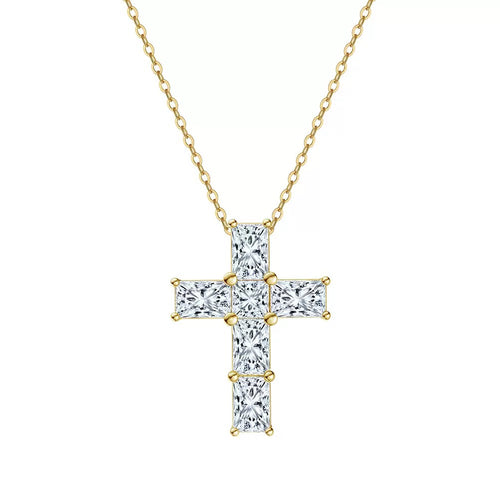 Cross Moissanite Pendant Necklace gold view