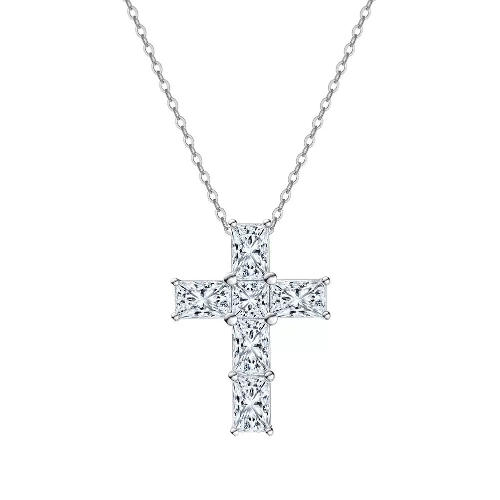 Cross Moissanite Pendant Necklace silver view