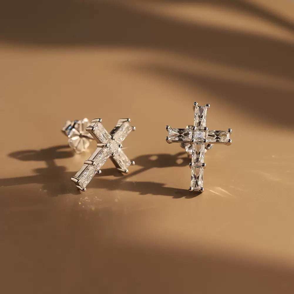 Cross Moissanite Stud Earrings 4 view