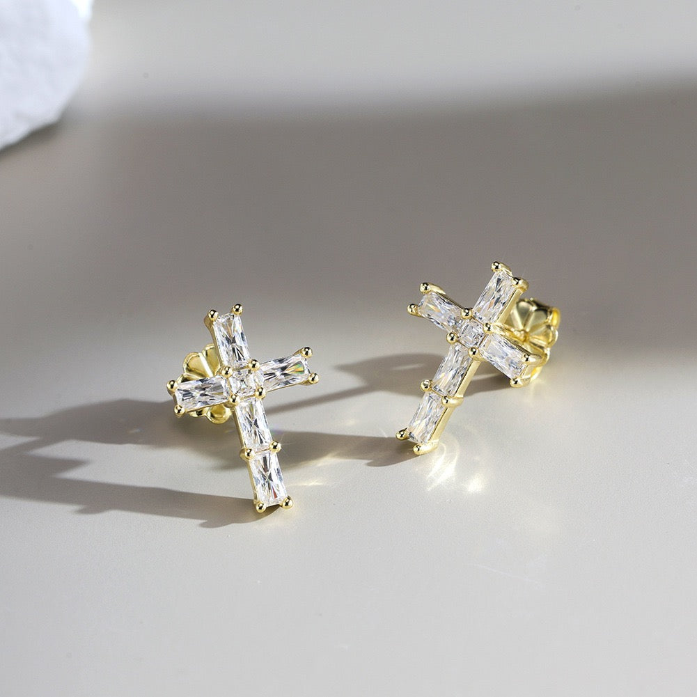 Cross Moissanite Stud Earrings 6 view