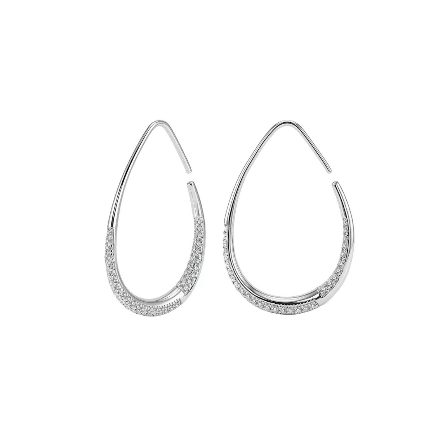 Pavé Teardrop Open Hoop Earrings