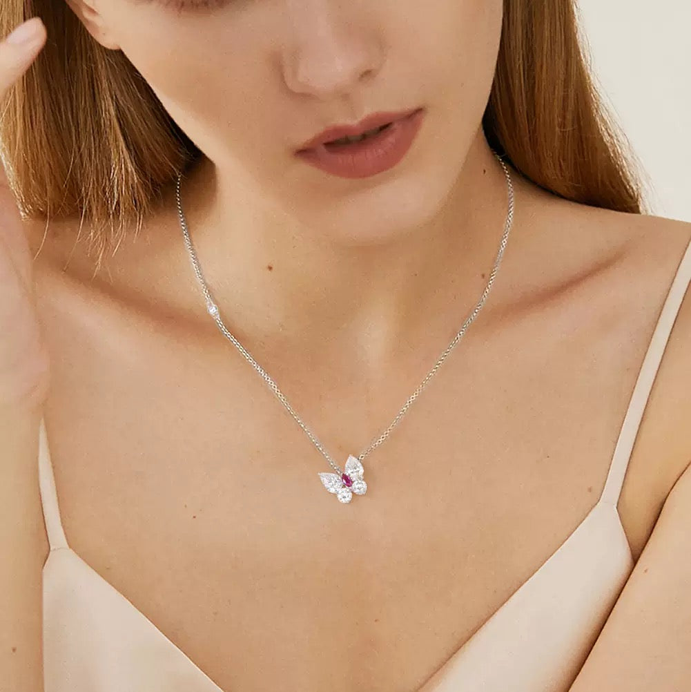 Ruby Butterfly Necklace – Sterling Silver or Gold Vermeil