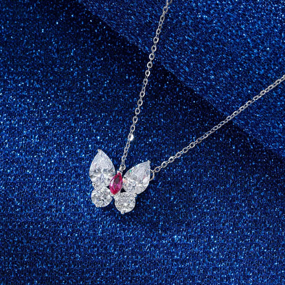 Ruby Butterfly Necklace – Sterling Silver or Gold Vermeil